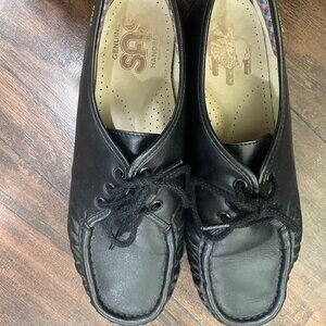 SAS Black Leather Lace Up Comfort Loafers Moccasins